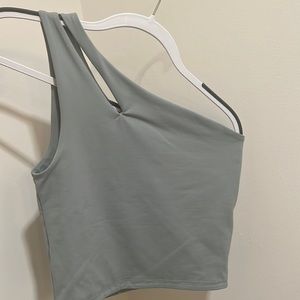 One-shoulder pastel green top